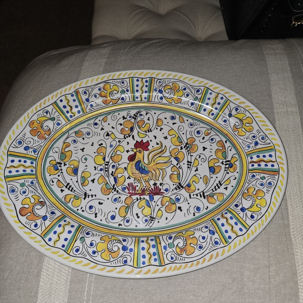 Colorful Oval Melamine Platter with Rooster Design